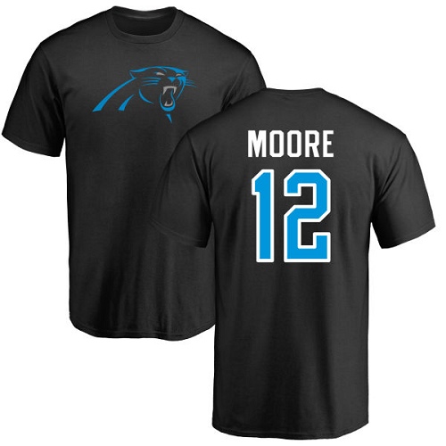 Carolina Panthers Men Black DJ Moore Name and Number Logo NFL Football #12 T Shirt->women nfl jersey->Women Jersey